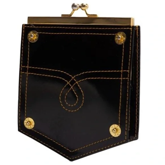 Moschino X Redwall Vintage Black and Gold Kiss-Lock Coin Purse - Picture 1 of 1